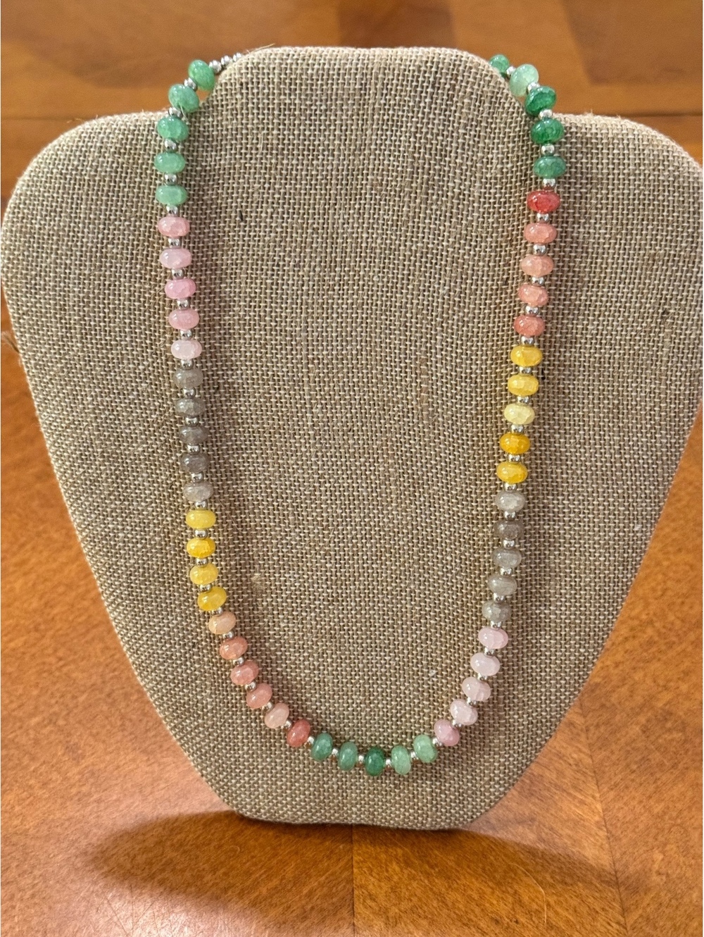 Candy Necklace Muted Tones Multicolor Beaded Necklace Silver tone Clasp 20" 250